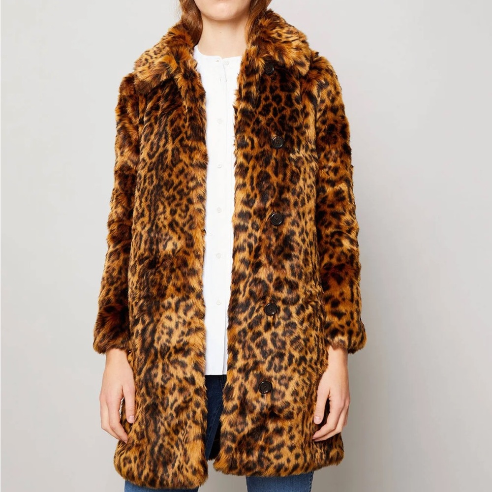 J. Crew Leopard Print Faux Fur Coat